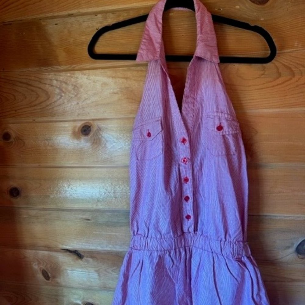 Juniors Size Large Halter Top Romper with Red & White Stripes